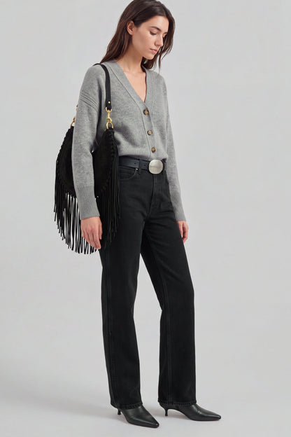 Cardigan Luce in Knitted Stone Ladneri – Model ist 1,78 m groß und trägt Gr. S