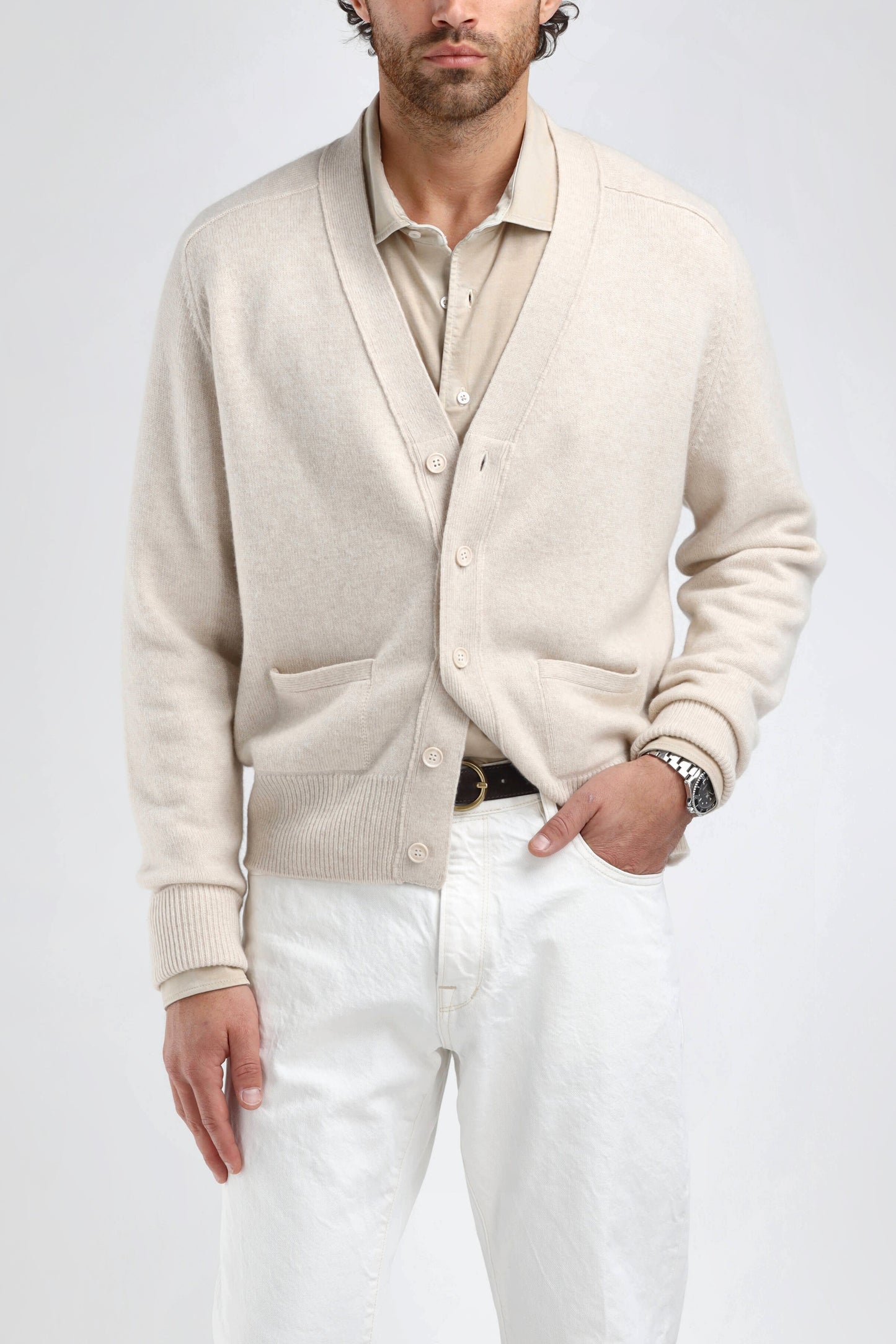 Cardigan Jimmy, couleur crème chiné, Ladneri Men - Anita Hass