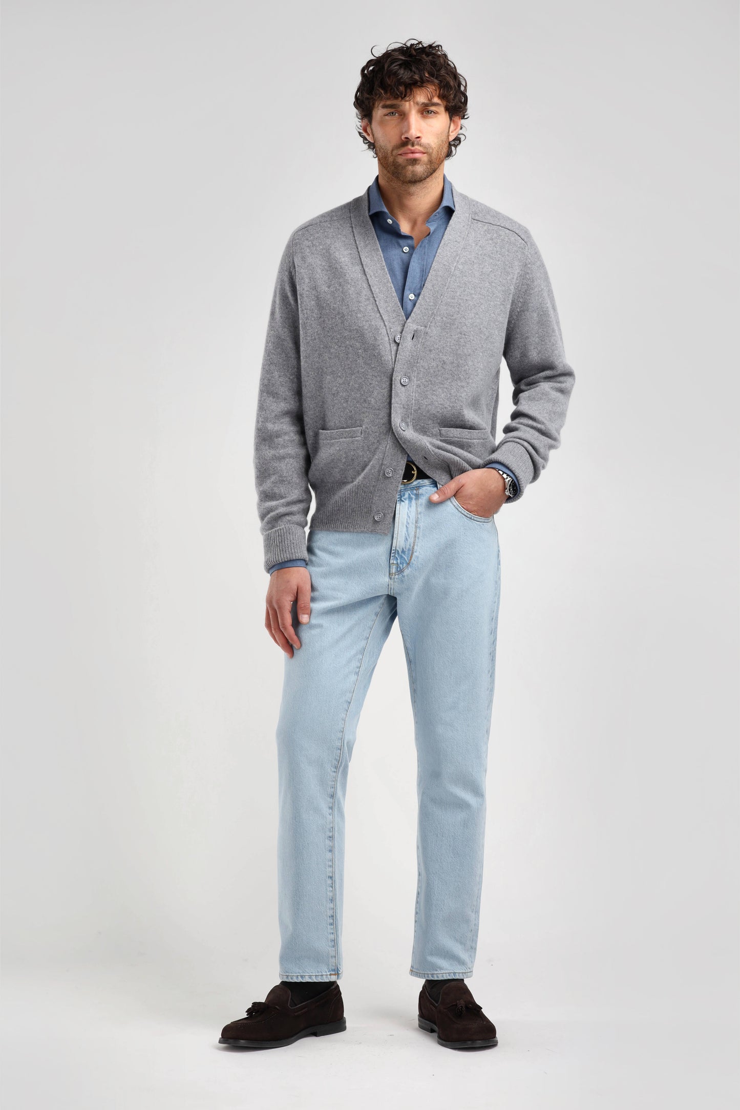 Jimmy Cardigan in Mid Grey Melange, Ladneri Men - Anita Hass