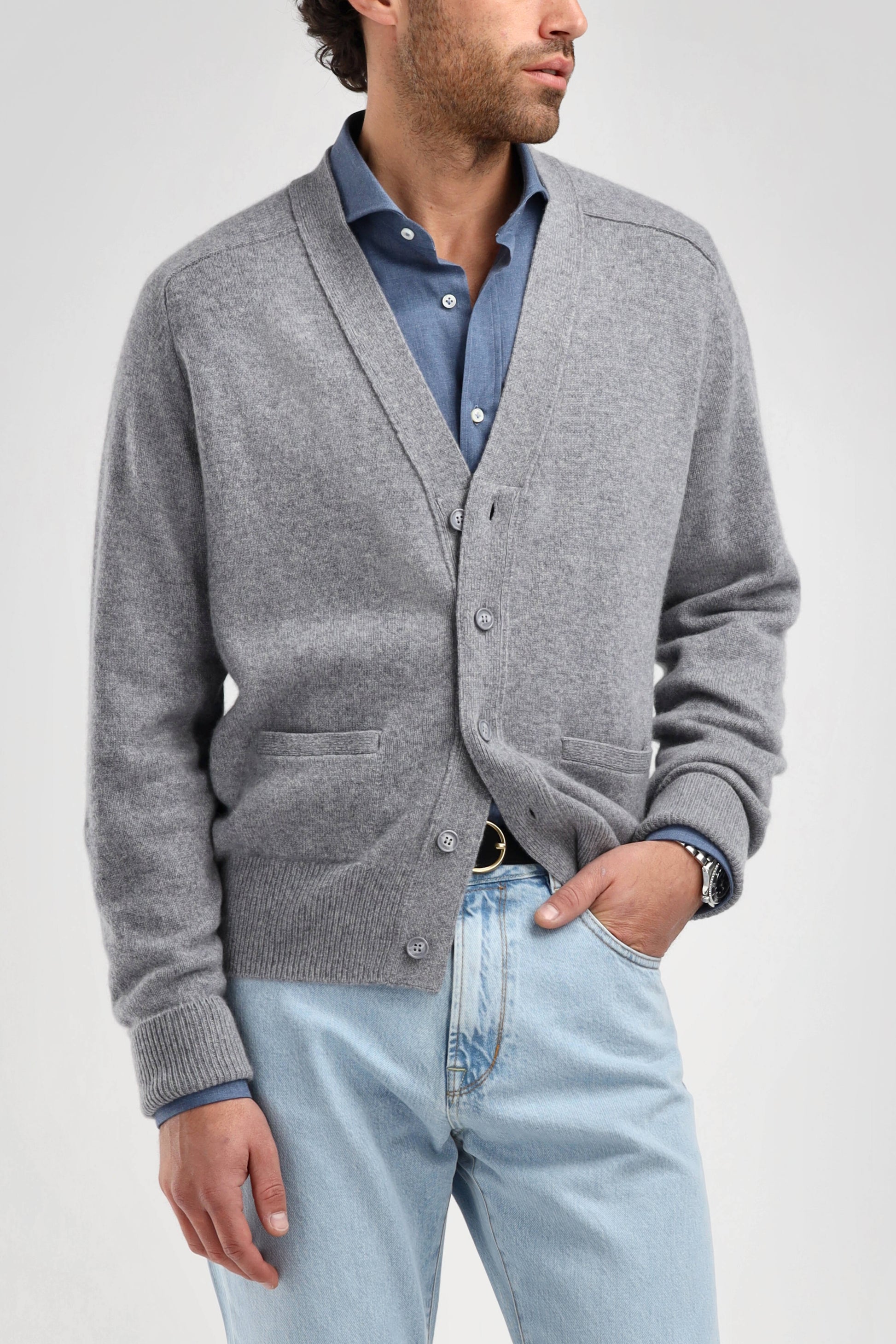 Jimmy Cardigan in Mid Grey Melange, Ladneri Men - Anita Hass