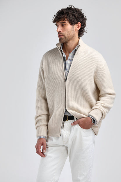 Paulie Cardigan in Cream Melange, Ladneri Men - Anita Hass