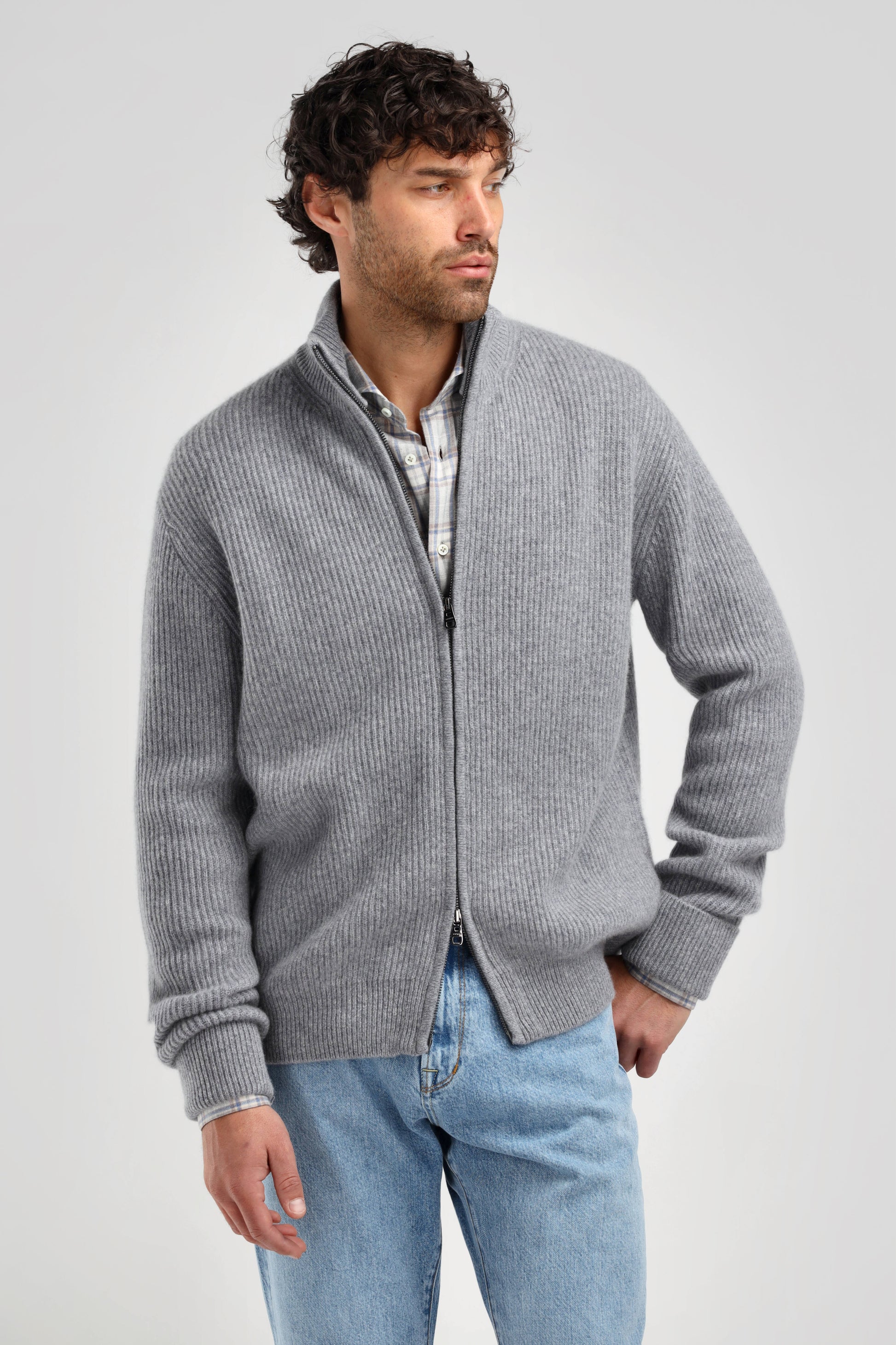 Paulie Cardigan in Mid Grey Melange, Ladneri Men - Anita Hass