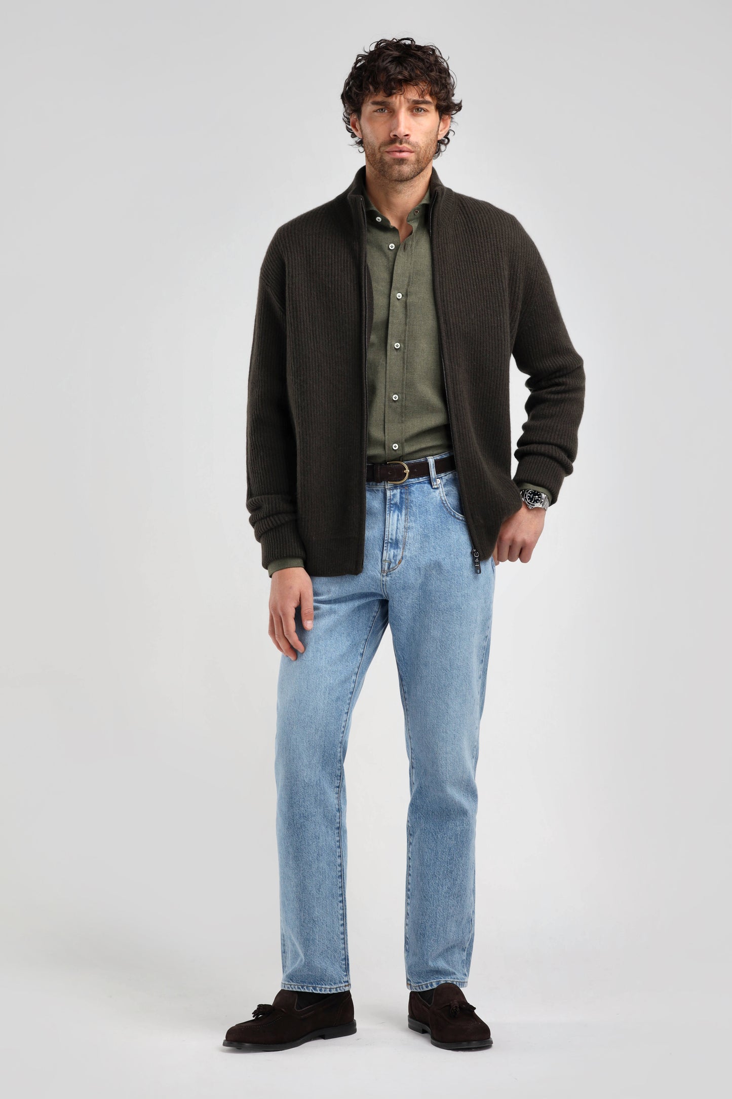 Cardigan Paulie in verde oliva Ladneri Men - Anita Hass