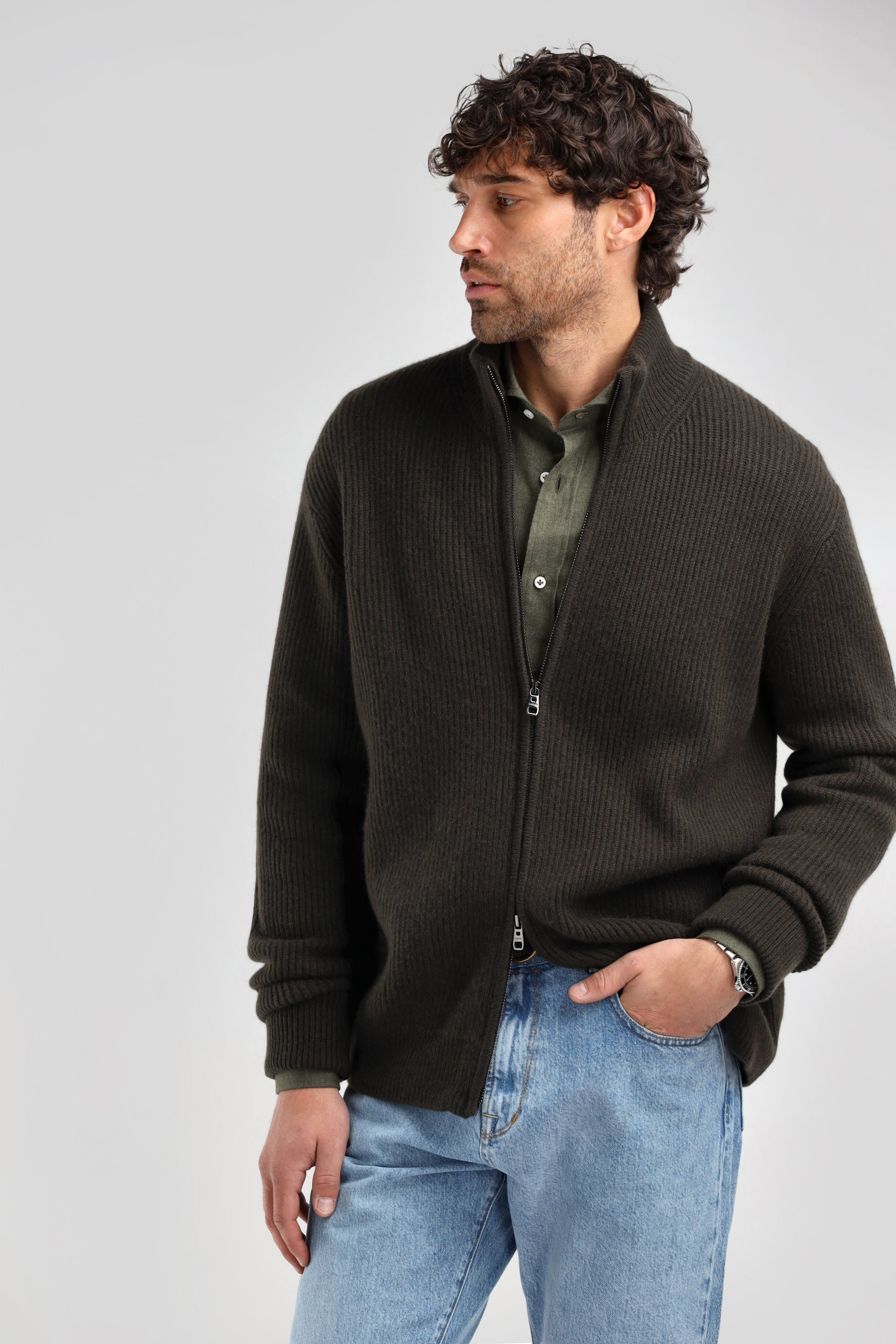 Cardigan Paulie in verde oliva Ladneri Men - Anita Hass