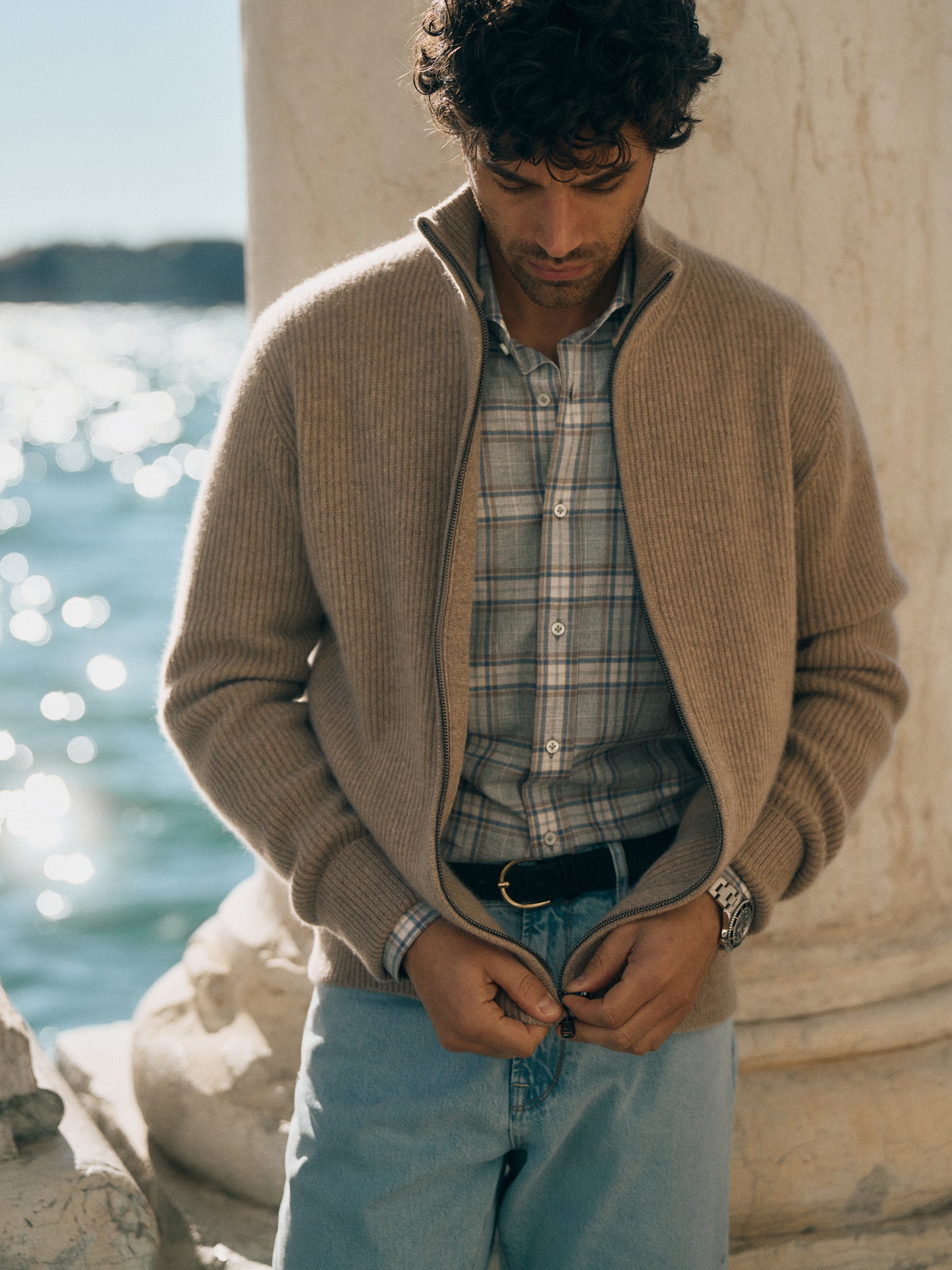 Paulie Cardigan in Taupe Melange, Ladneri Men - Anita Hass