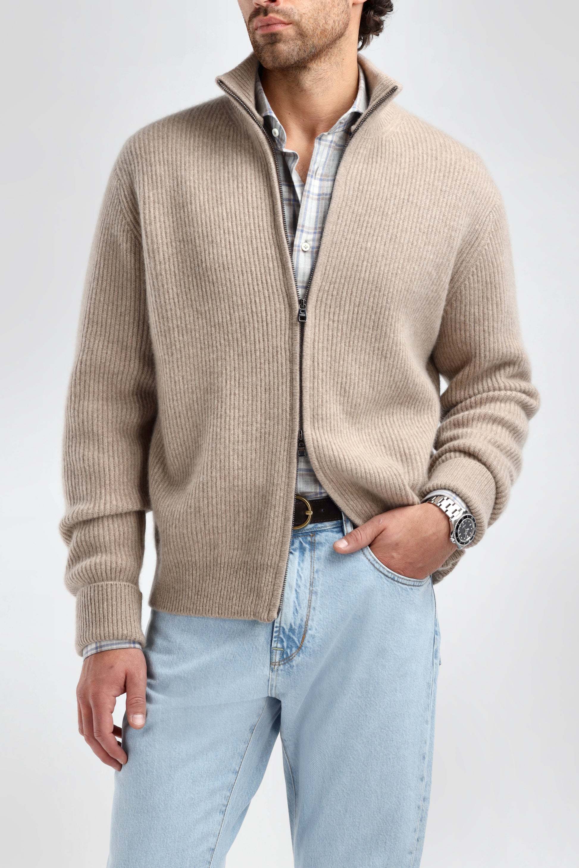 Paulie Cardigan in Taupe Melange, Ladneri Men - Anita Hass