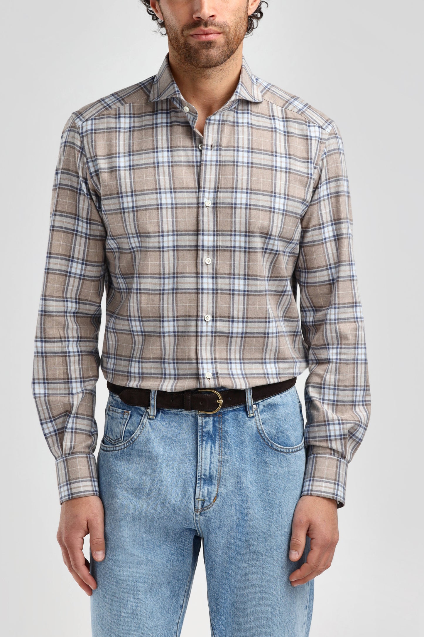 James Shirt in Brown Checked, Ladneri Men - Anita Hass