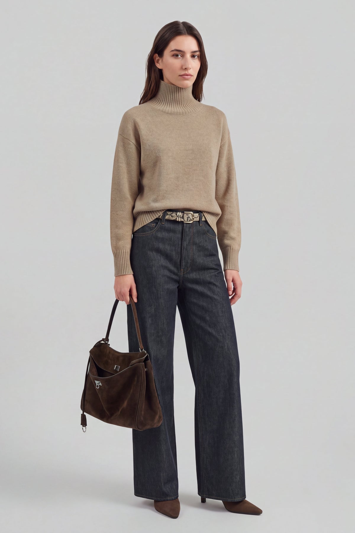 Pullover Jardin 2.0 in Golden Oat Ladneri – Model ist 1,78 m groß und trägt Gr. S