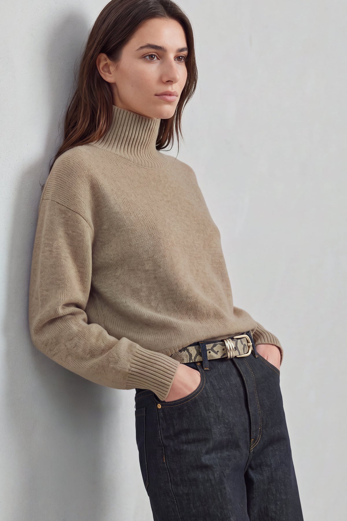 Pullover Jardin 2.0 in Golden Oat Ladneri – Model ist 1,78 m groß und trägt Gr. S