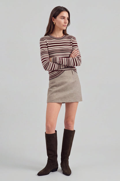 Rock Alix in Taupe Melange Ladneri – Model ist 1,78 m groß und trägt Gr. S