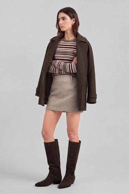 Rock Alix in Taupe Melange Ladneri – Model ist 1,78 m groß und trägt Gr. S