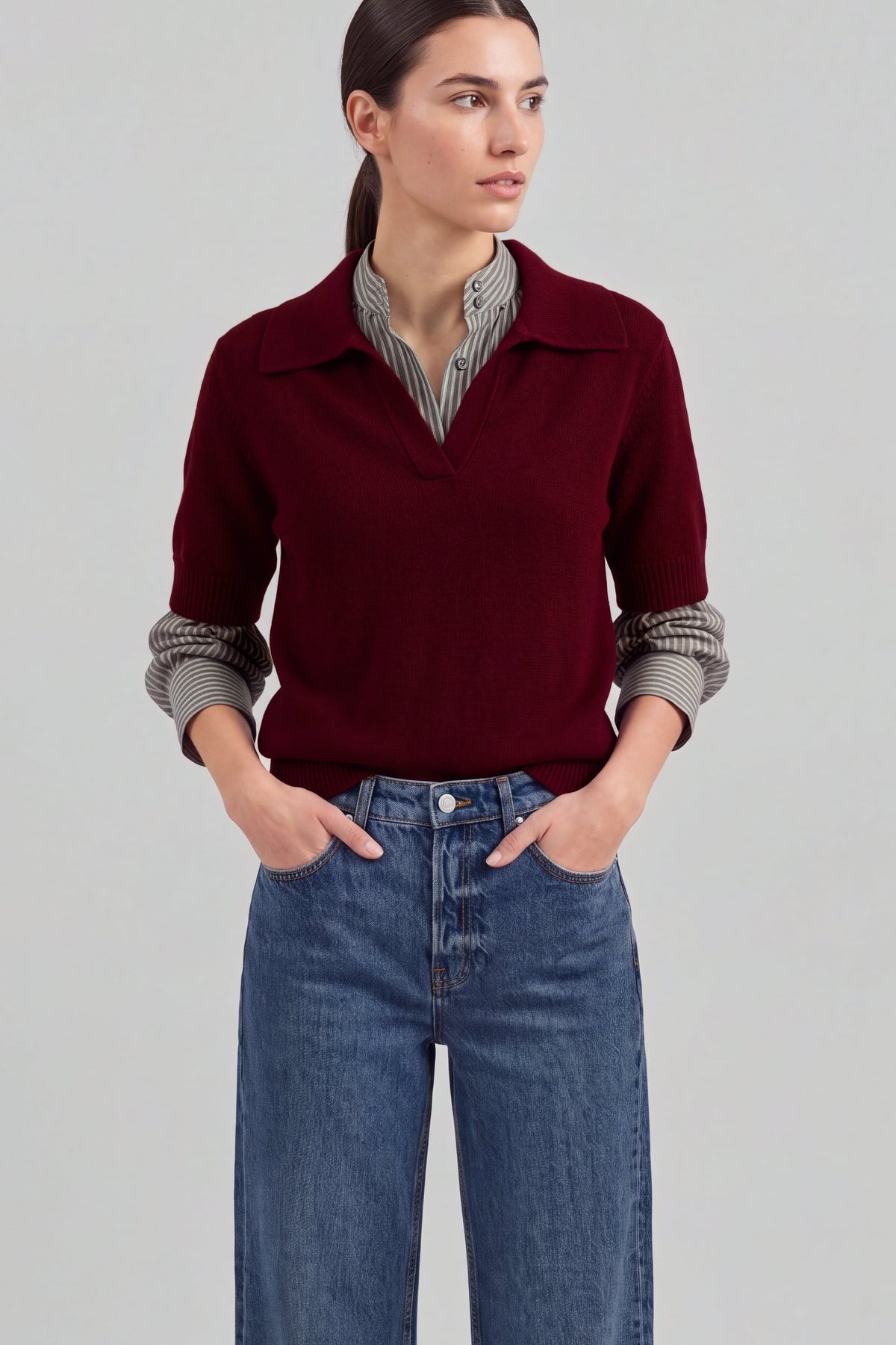 Strick Set in Wine Ladneri – Model ist 1,78 m groß und trägt Gr. S