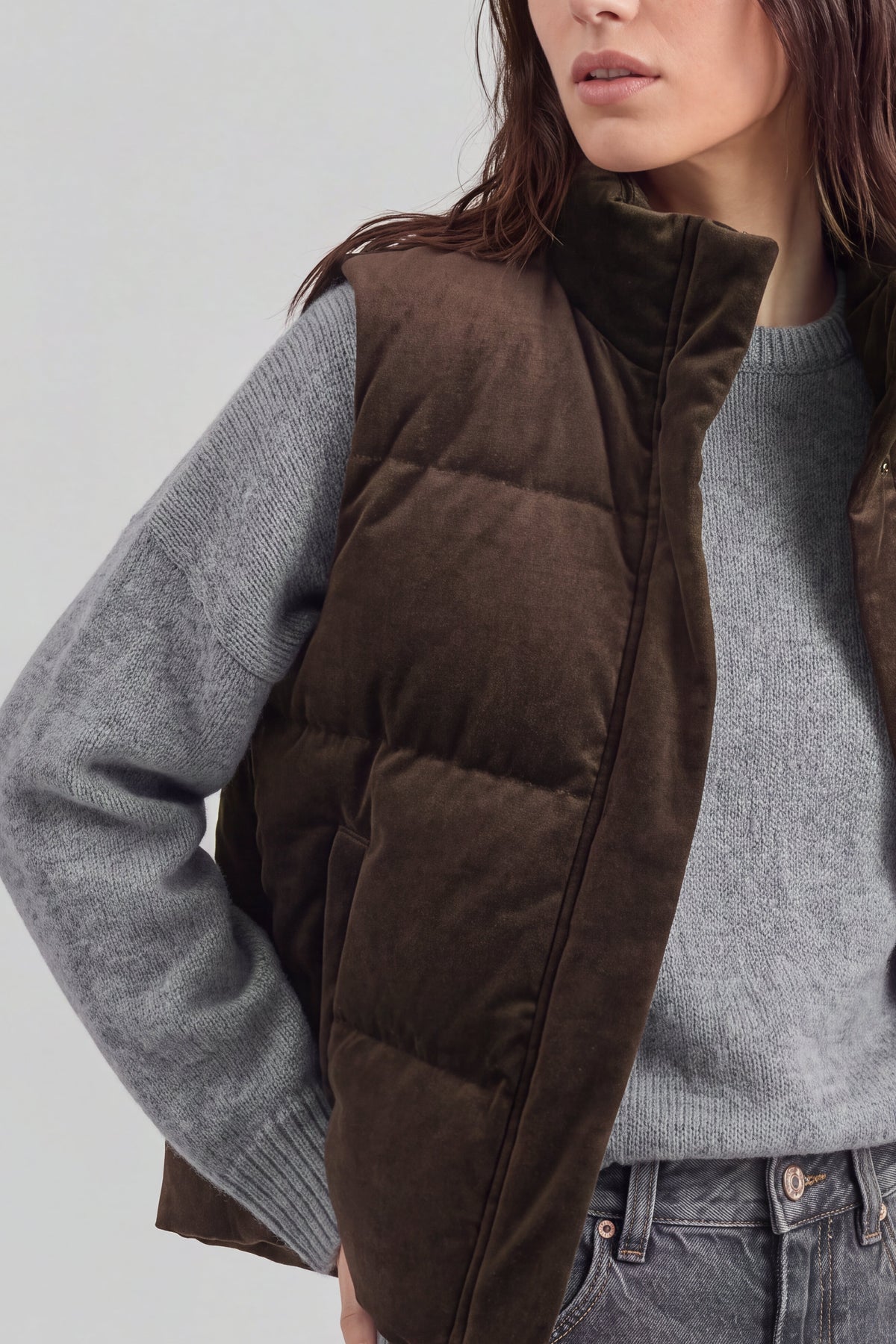 Weste Milano in Braun Ladneri – Model ist 1,78 m groß und trägt Gr. S