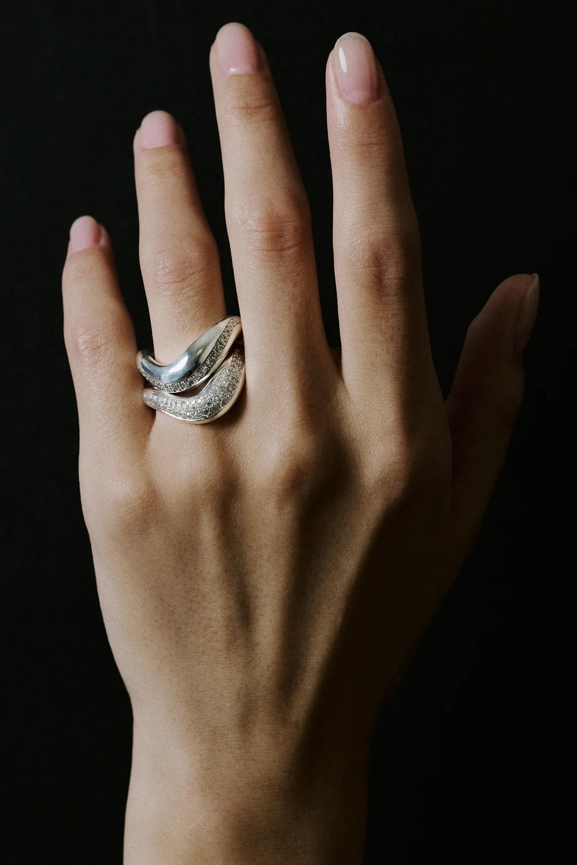 Curvy Pavé Diamond Ring in Silver by Lilian von Trapp - Anita Hass