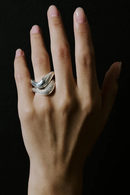 Curvy Pavé Diamond Ring in Silver by Lilian von Trapp - Anita Hass
