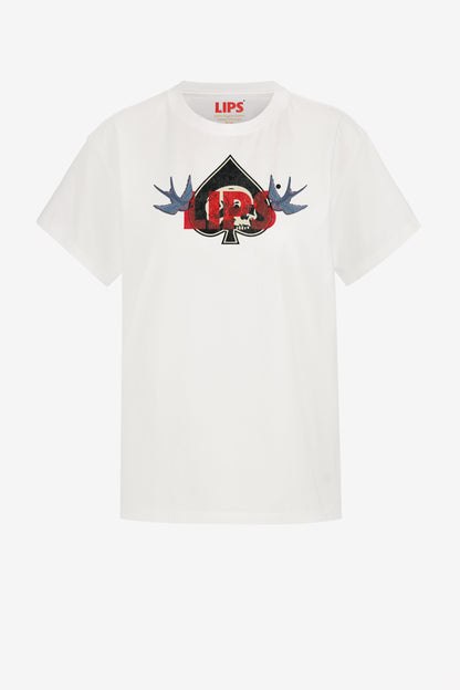 T-Shirt Skull & Bird in Weiß Lips