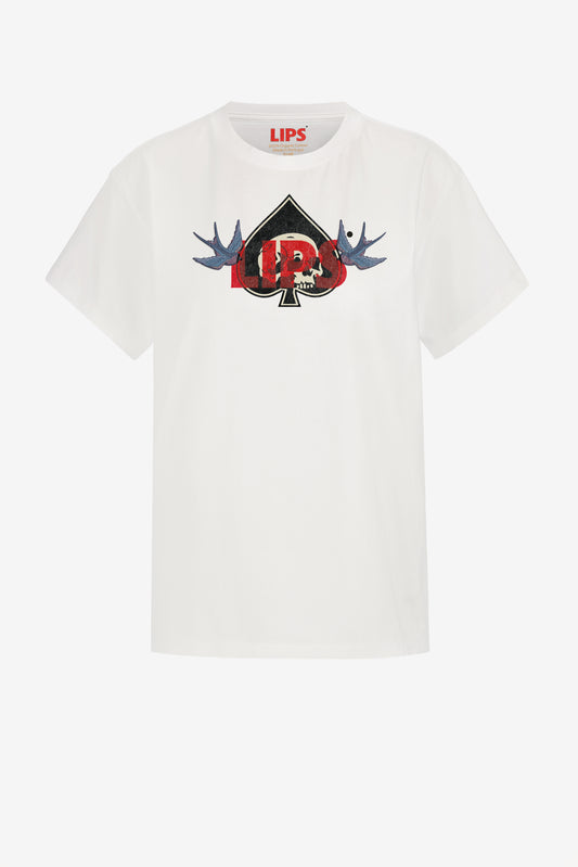 T-Shirt Skull & Bird in Weiß Lips