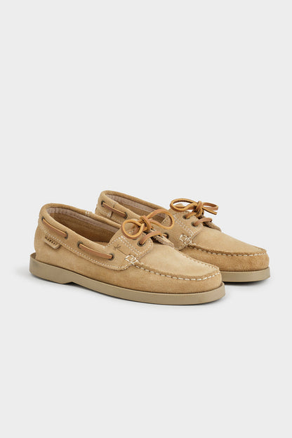 Champagne Suede Boat Shoes by Manebi - Anita Hass