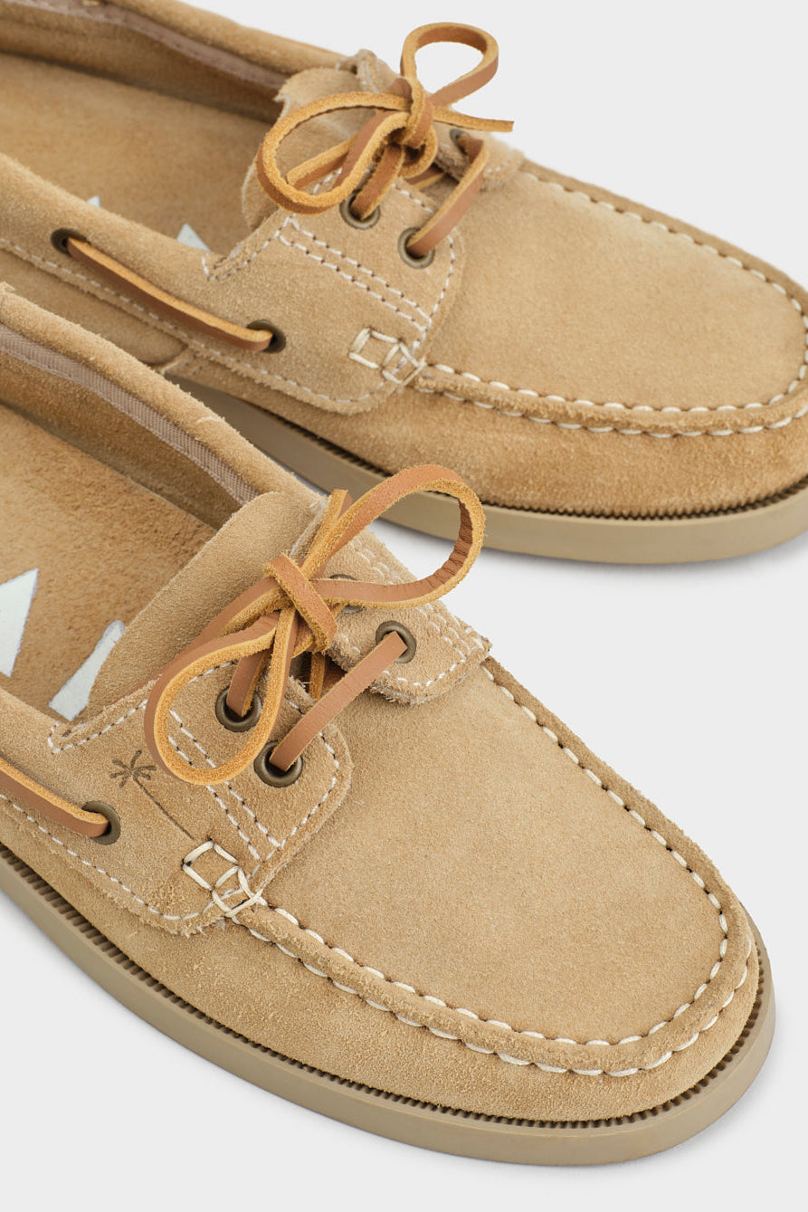 Champagne Suede Boat Shoes by Manebi - Anita Hass
