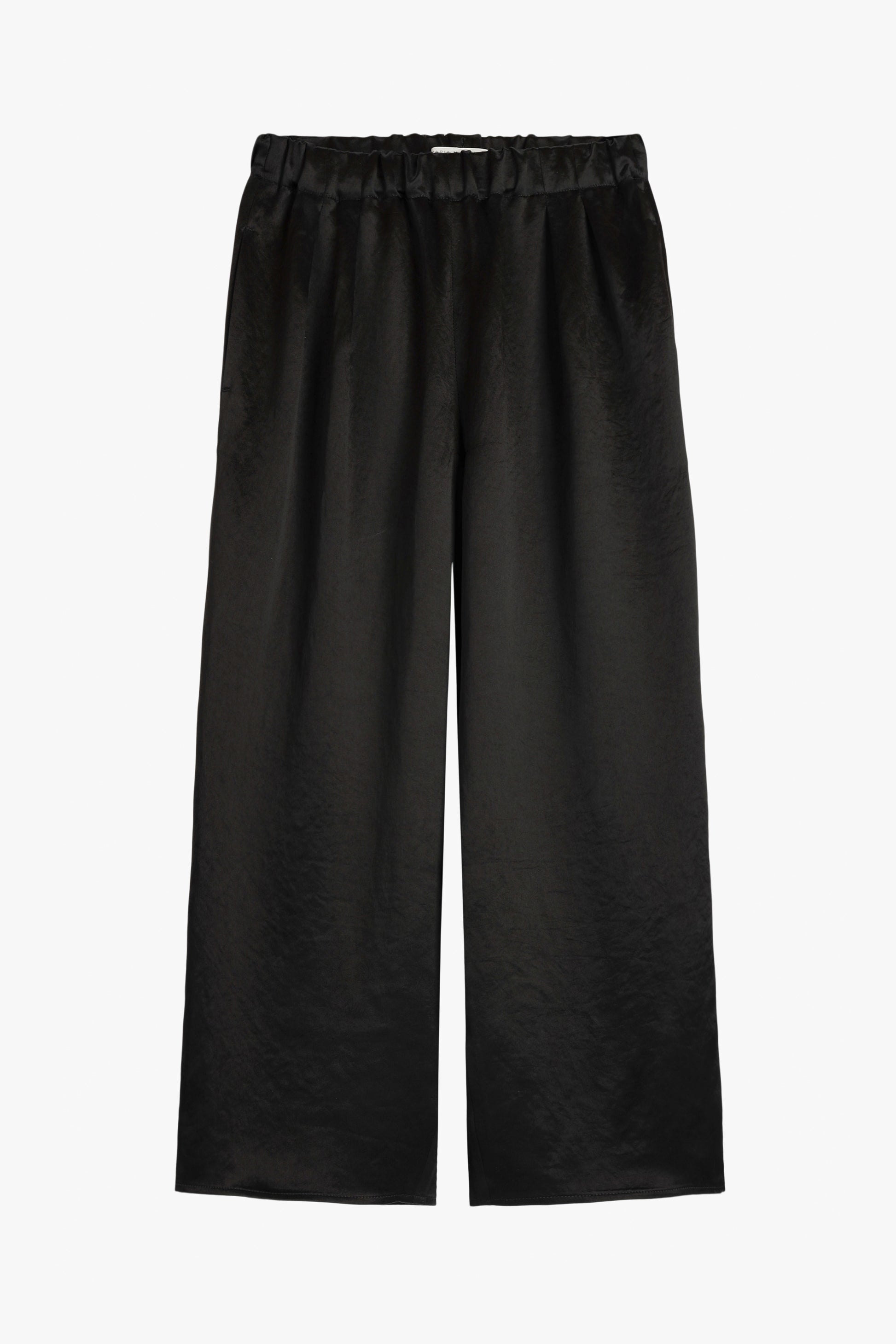 Black Satin Wide-Leg Crop Pants by Maria McManus - Anita Hass