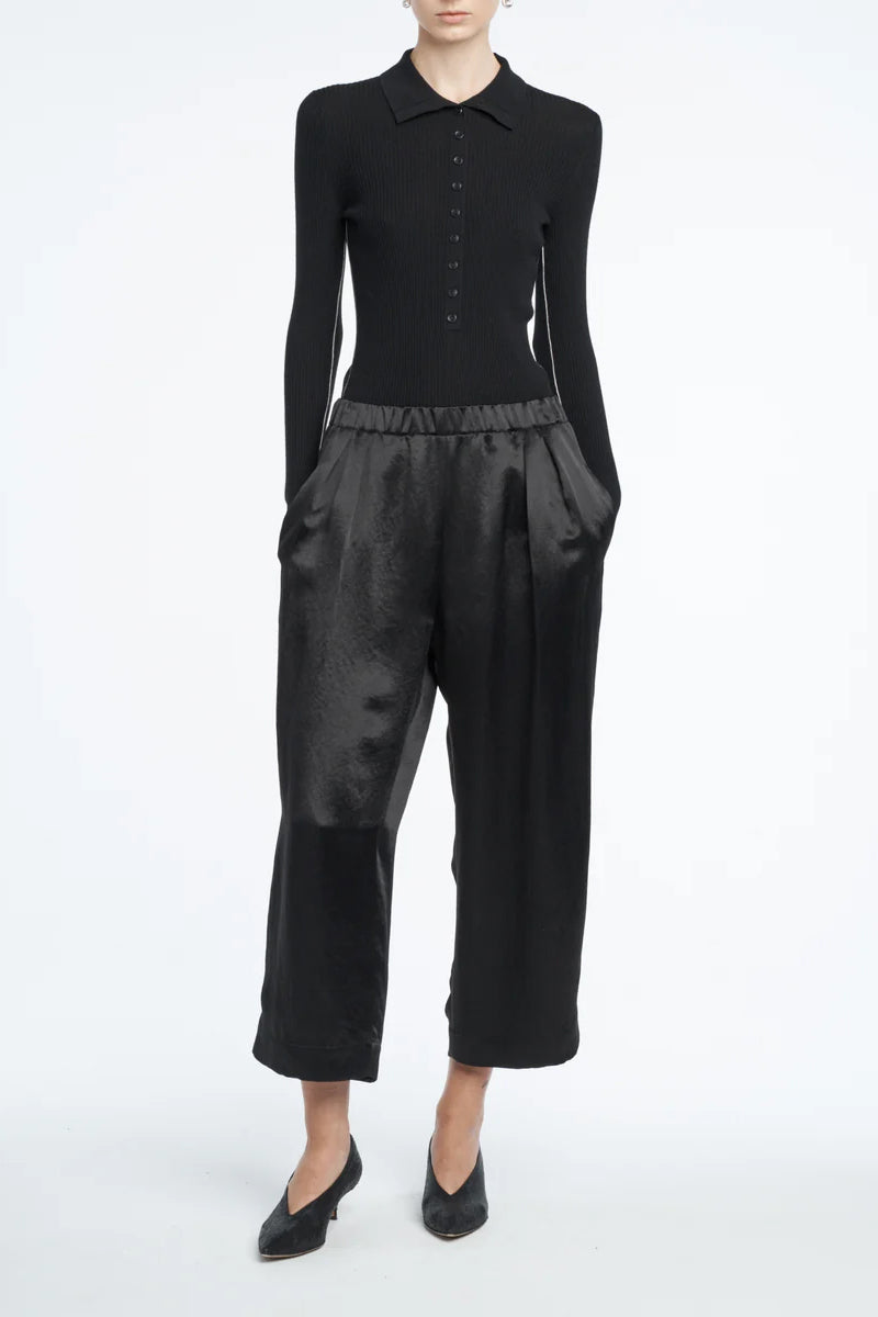 Black Satin Wide-Leg Crop Pants by Maria McManus - Anita Hass