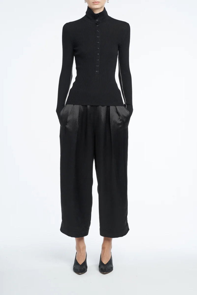 Black Satin Wide-Leg Crop Pants by Maria McManus - Anita Hass