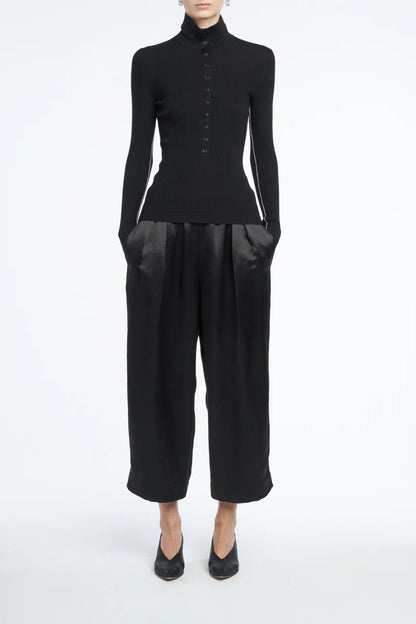 Black Satin Wide-Leg Crop Pants by Maria McManus - Anita Hass