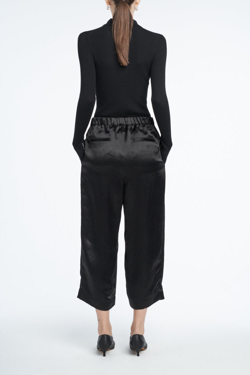 Black Satin Wide-Leg Crop Pants by Maria McManus - Anita Hass