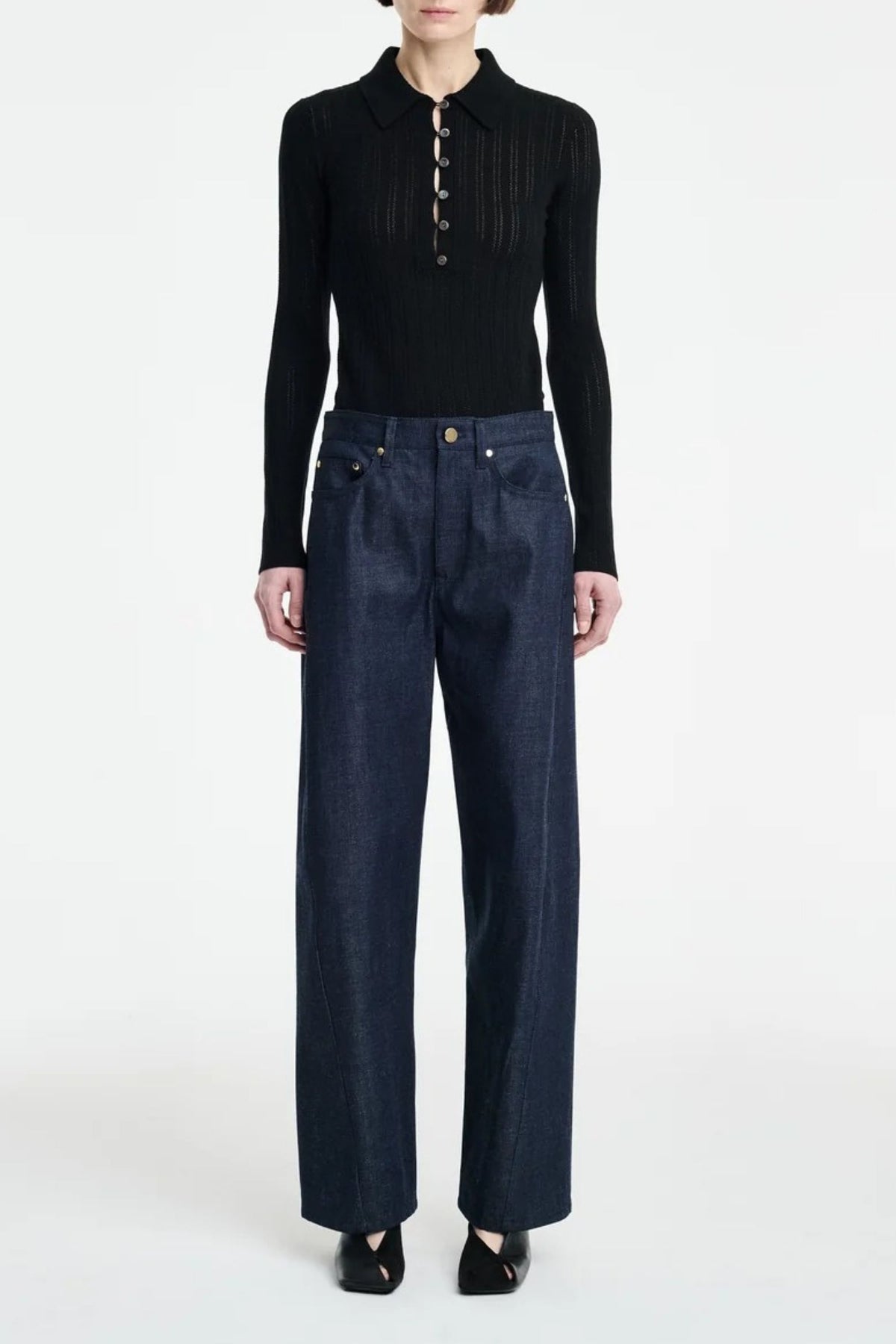 Longsleeve Thermal Polo in Schwarz Maria McManus