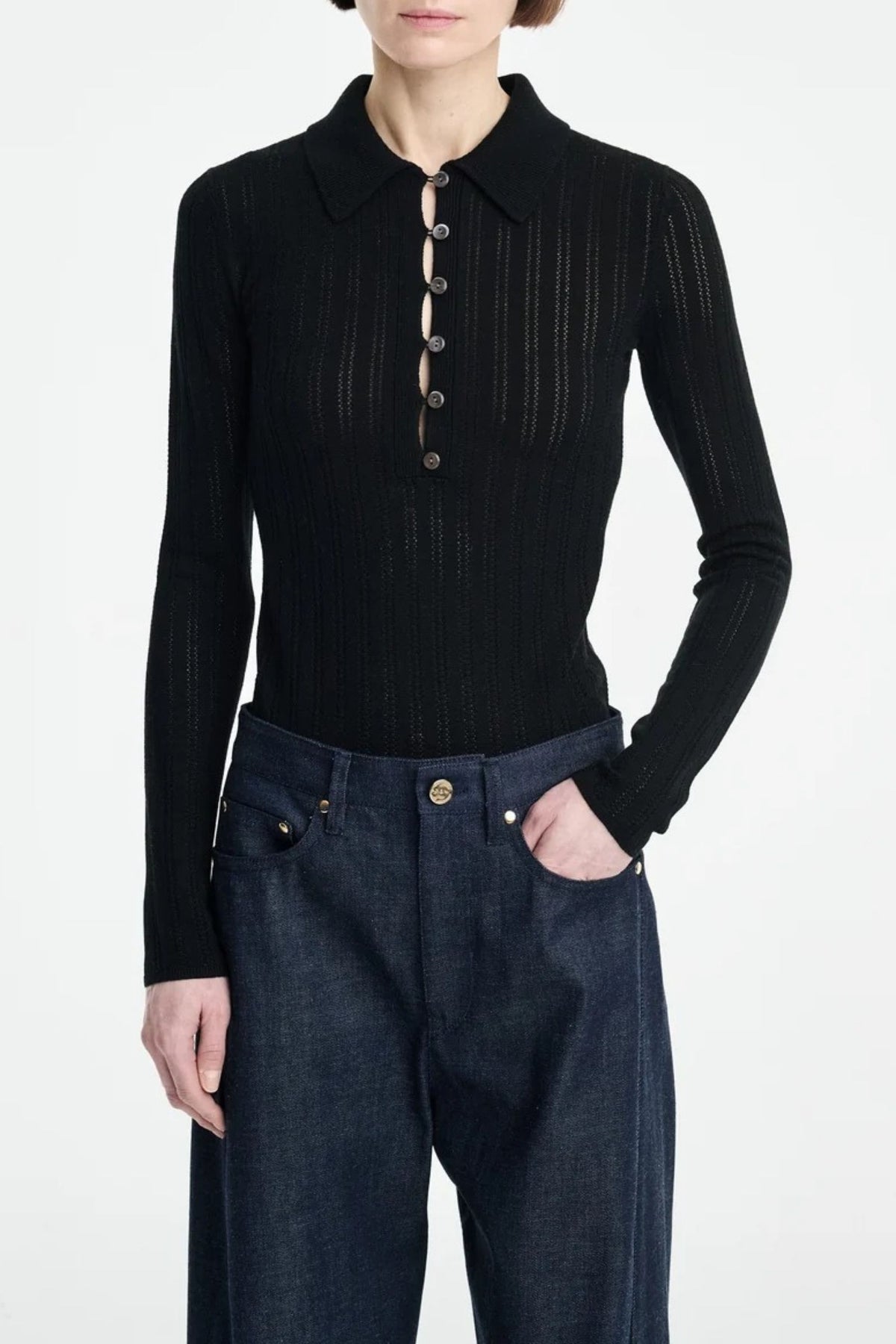 Longsleeve Thermal Polo in Schwarz Maria McManus