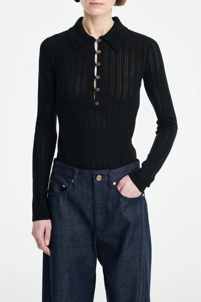 Longsleeve Thermal Polo in Schwarz Maria McManus