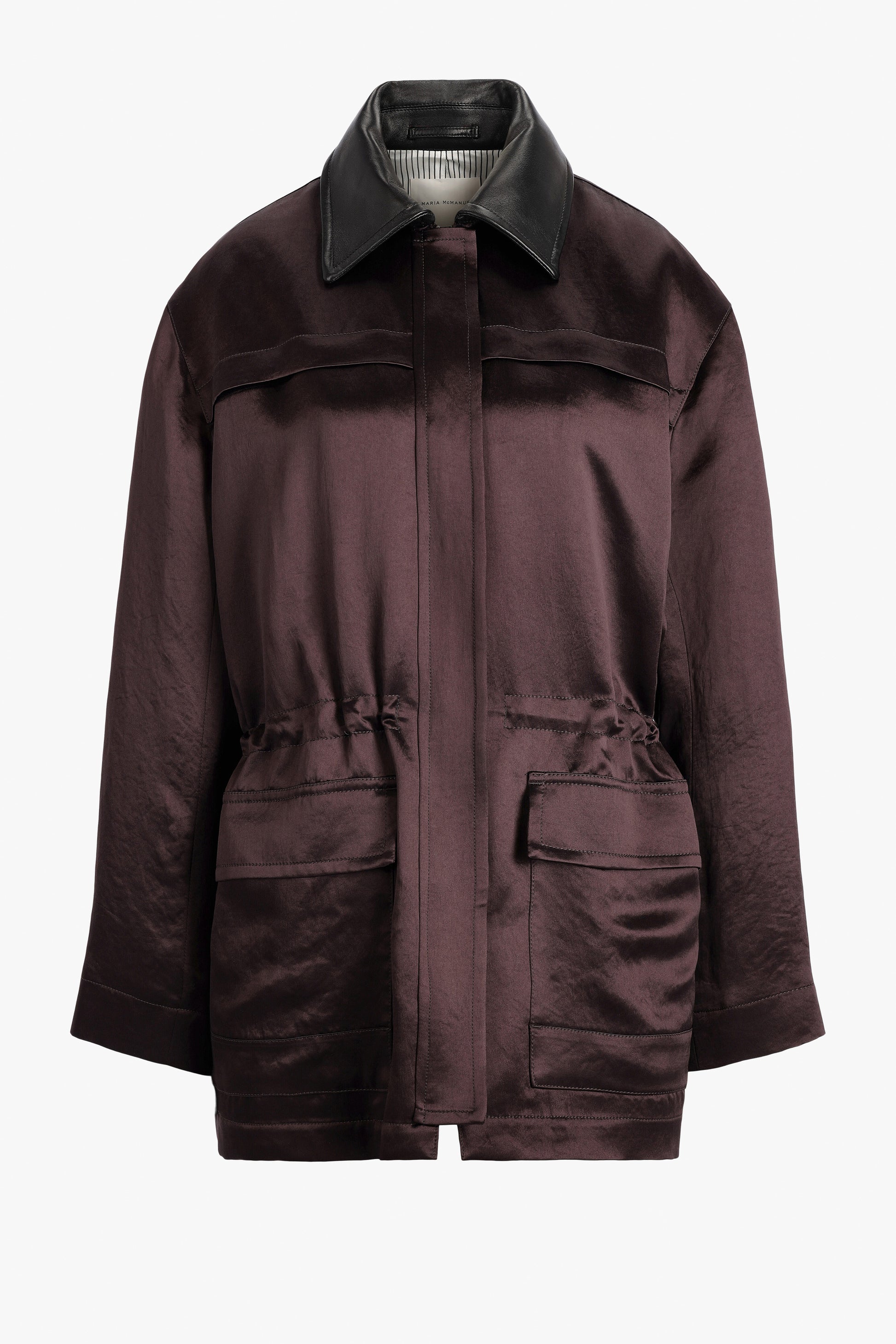 Satin Drawstring Parka in Plum/Black by Maria McManus - Anita Hass