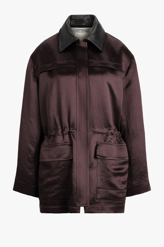 Satin Drawstring Parka in Plum/Black by Maria McManus - Anita Hass