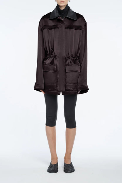 Satin Drawstring Parka in Plum/Black by Maria McManus - Anita Hass