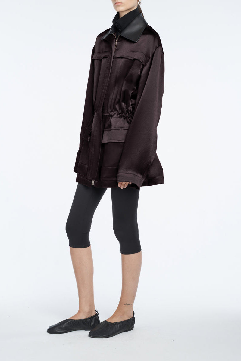 Satin Drawstring Parka in Plum/Black by Maria McManus - Anita Hass