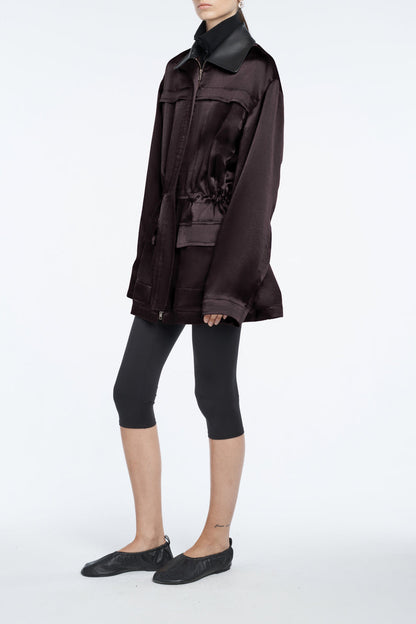 Satin Drawstring Parka in Plum/Black by Maria McManus - Anita Hass