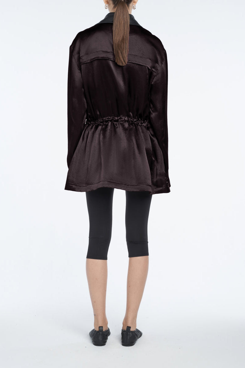 Satin Drawstring Parka in Plum/Black by Maria McManus - Anita Hass