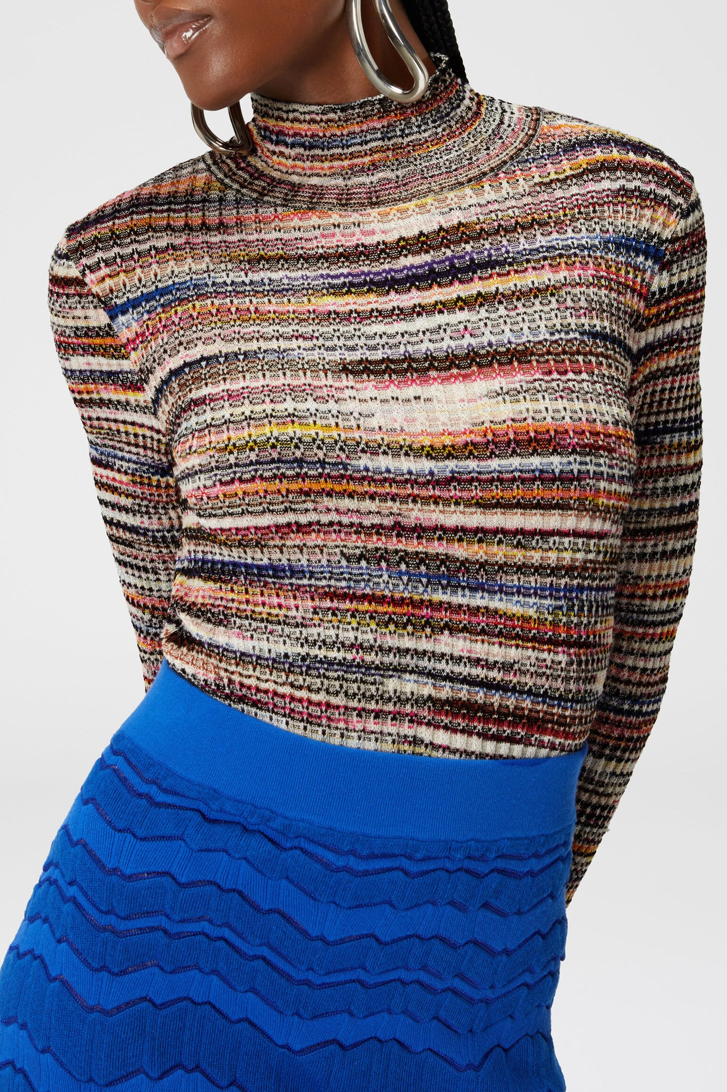 Riped roll collar sweater in Multi