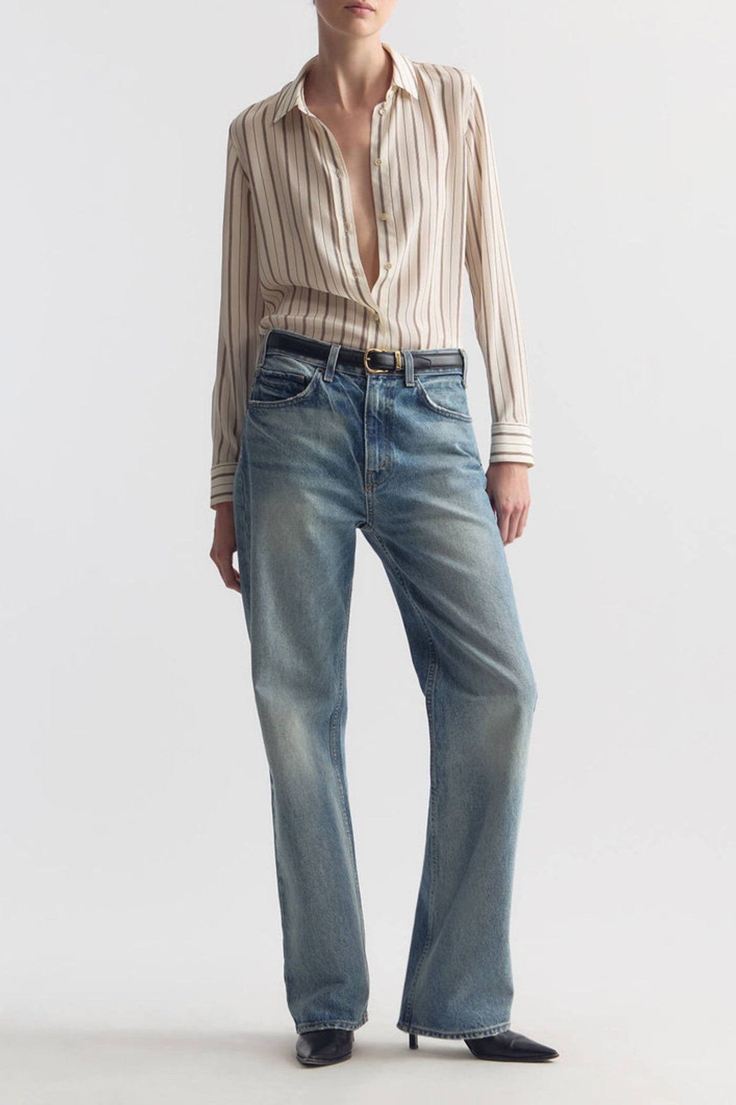 Gaia Slim Blouse in Brandy Stripe by Nili Lotan - Anita Hass