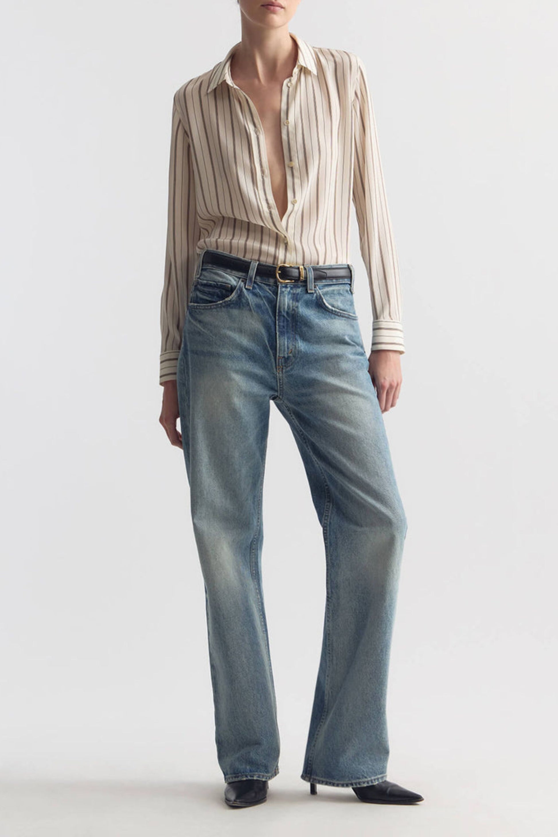 Gaia Slim Blouse in Brandy Stripe by Nili Lotan - Anita Hass