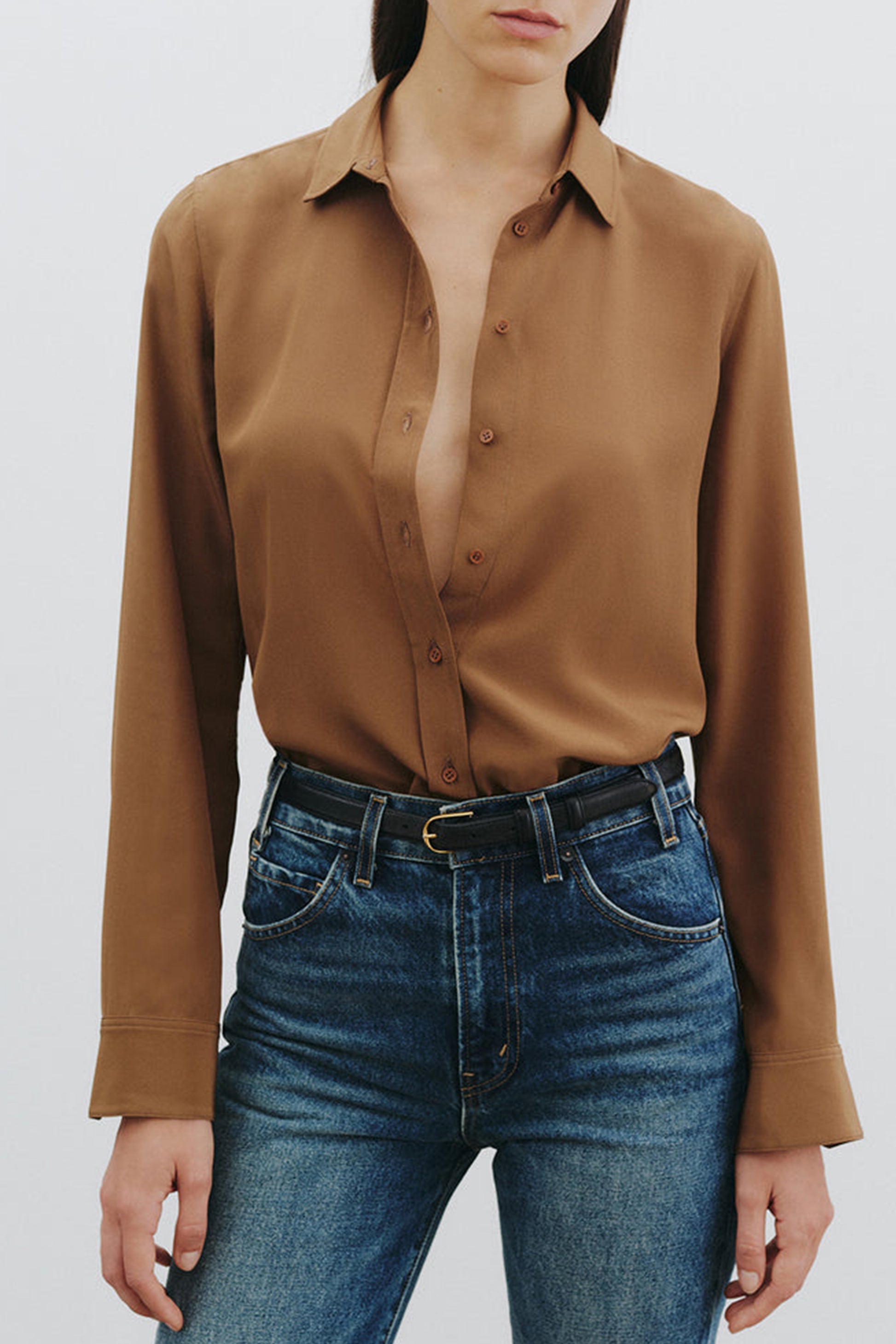 Gaia Slim Blouse in Cognac by Nili Lotan - Anita Hass