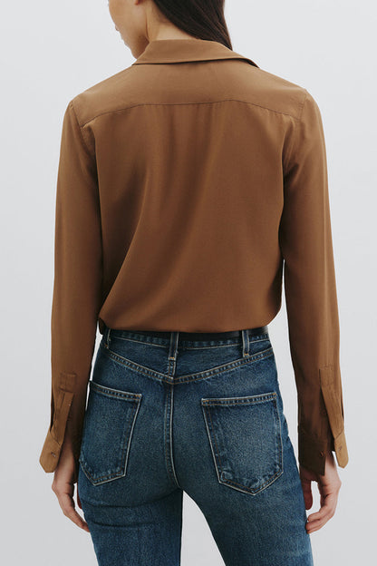 Gaia Slim Blouse in Cognac by Nili Lotan - Anita Hass