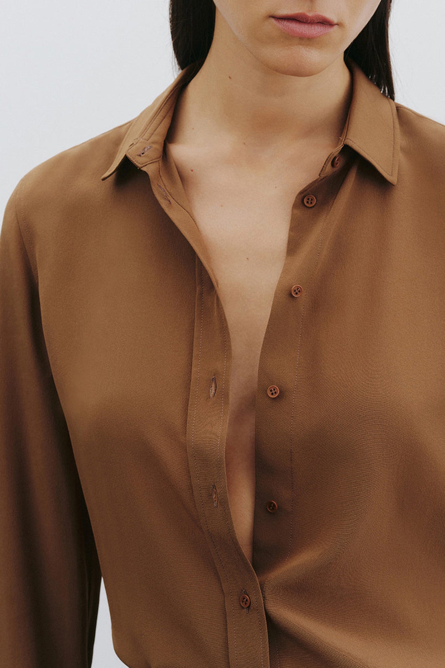 Gaia Slim Blouse in Cognac by Nili Lotan - Anita Hass