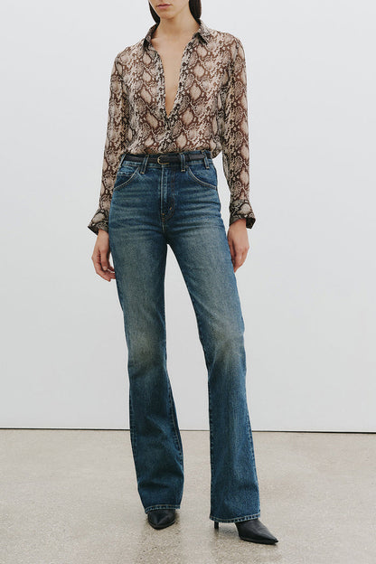 Gaia Slim Blouse in Stone/Brown Snake by Nili Lotan - Anita Hass