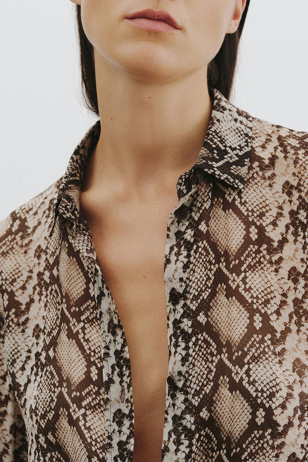 Gaia Slim Blouse in Stone/Brown Snake by Nili Lotan - Anita Hass