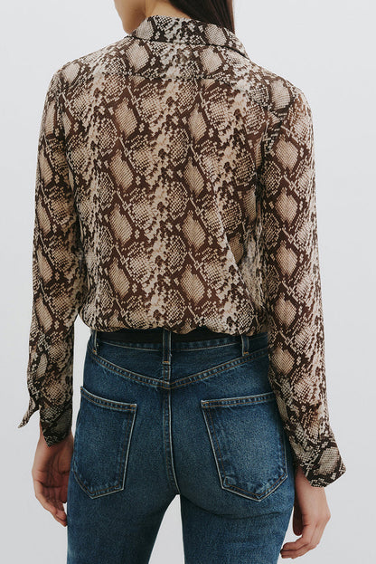 Gaia Slim Blouse in Stone/Brown Snake by Nili Lotan - Anita Hass