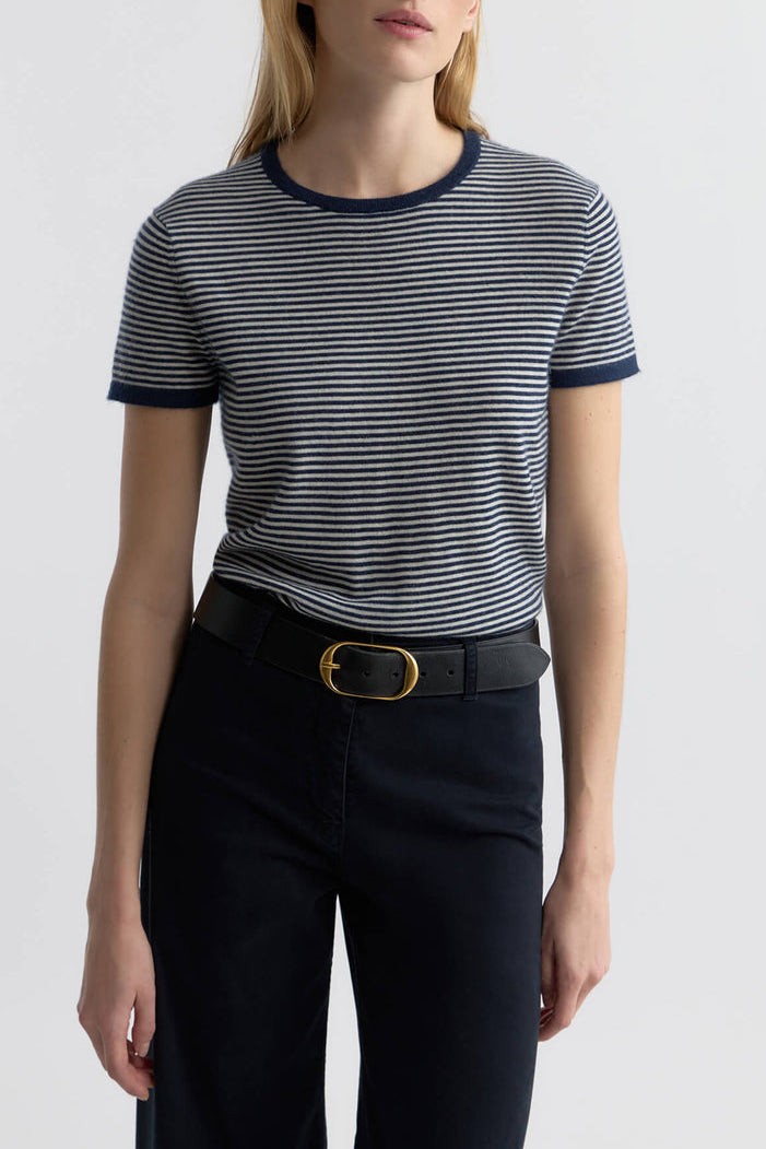 Linka Knit Shirt in Navy/Ivory by Nili Lotan - Anita Hass