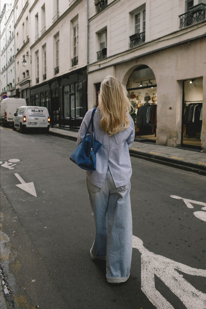 Blouse Bea in Light Blue/White