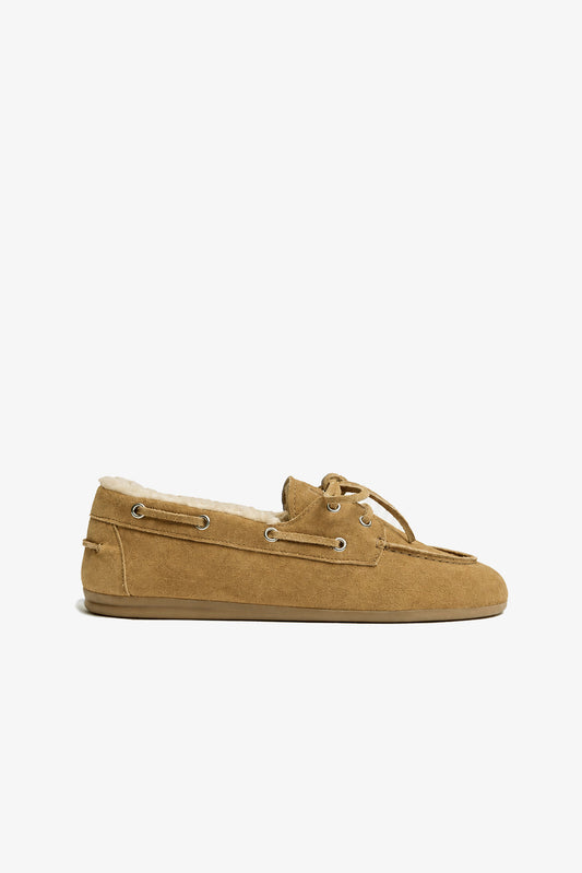 Brushed Fur Boat Loafers in Camel