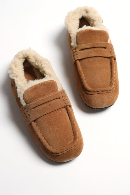 Mocasines «Penny Square Fur» en ante color coñac